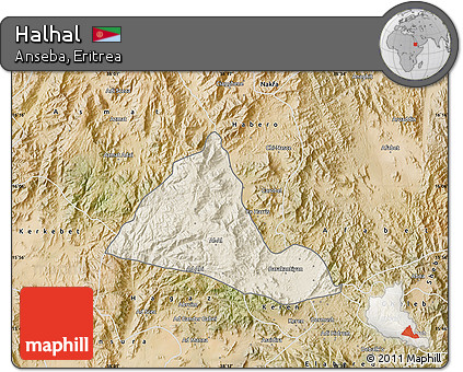 Shaded Relief Map of Halhal, satellite outside