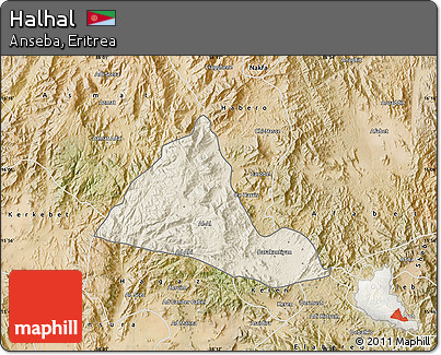 Shaded Relief Map of Halhal, satellite outside