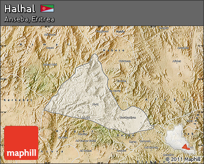 Shaded Relief Map of Halhal, satellite outside