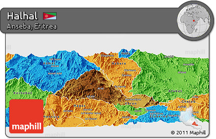 Physical Panoramic Map of Halhal, political outside