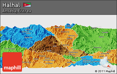 Physical Panoramic Map of Halhal, political outside