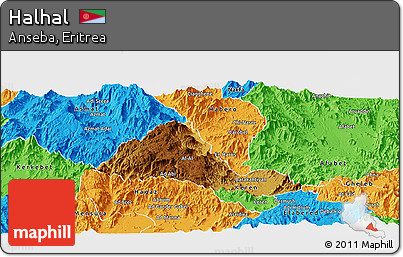 Physical Panoramic Map of Halhal, political outside
