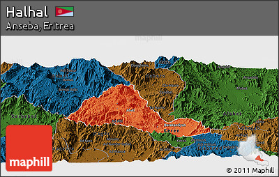 Political Panoramic Map of Halhal, darken