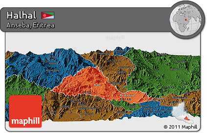 Political Panoramic Map of Halhal, darken