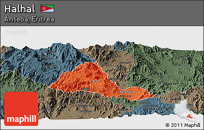 Political Panoramic Map of Halhal, darken, semi-desaturated