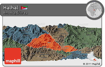 Political Panoramic Map of Halhal, darken, semi-desaturated