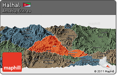 Political Panoramic Map of Halhal, darken, semi-desaturated