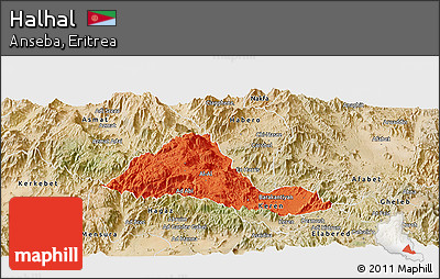 Political Panoramic Map of Halhal, satellite outside