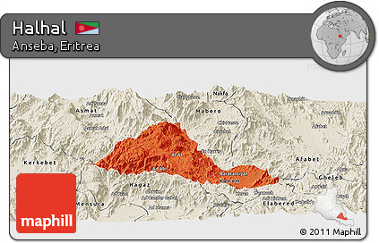 Political Panoramic Map of Halhal, shaded relief outside