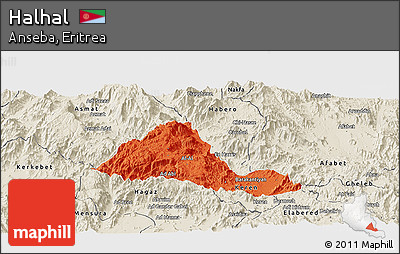 Political Panoramic Map of Halhal, shaded relief outside