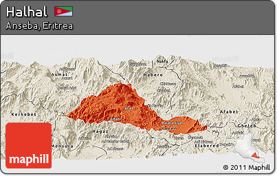 Political Panoramic Map of Halhal, shaded relief outside
