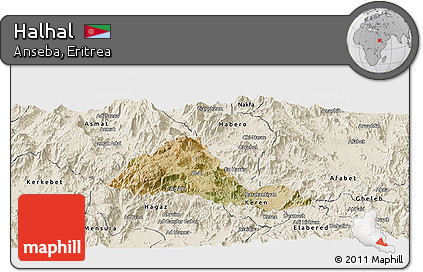 Satellite Panoramic Map of Halhal, shaded relief outside