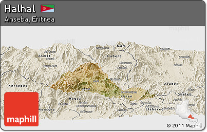 Satellite Panoramic Map of Halhal, shaded relief outside