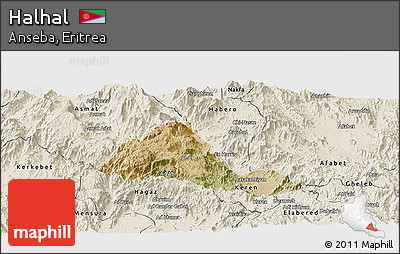 Satellite Panoramic Map of Halhal, shaded relief outside