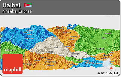 Shaded Relief Panoramic Map of Halhal, political outside