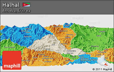 Shaded Relief Panoramic Map of Halhal, political outside