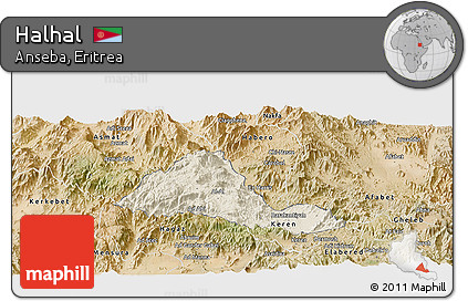 Shaded Relief Panoramic Map of Halhal, satellite outside