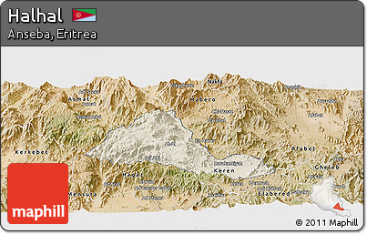 Shaded Relief Panoramic Map of Halhal, satellite outside