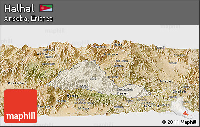 Shaded Relief Panoramic Map of Halhal, satellite outside
