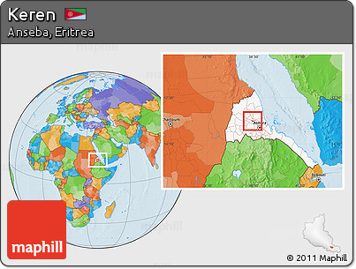 Political Location Map of Keren, highlighted country