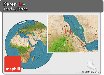 Satellite Location Map of Keren, within the entire country