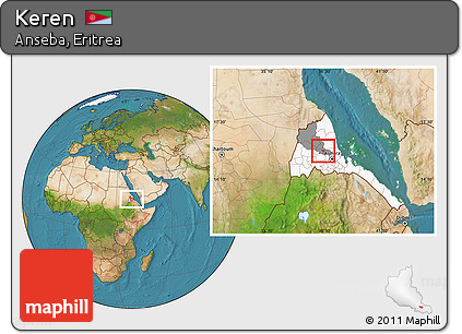 Satellite Location Map of Keren, highlighted country, highlighted parent region