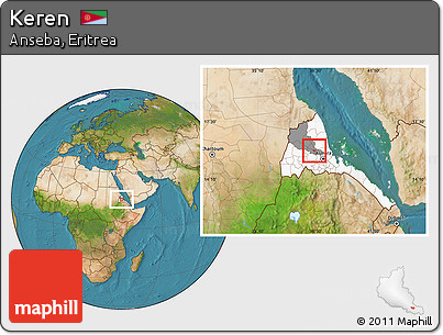 Satellite Location Map of Keren, highlighted country, highlighted parent region