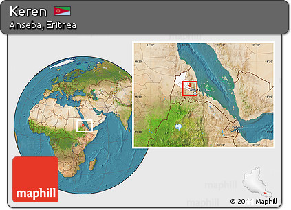 Satellite Location Map of Keren, highlighted parent region, within the entire country