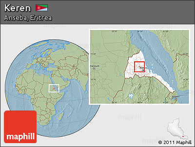 Savanna Style Location Map of Keren, highlighted country, hill shading