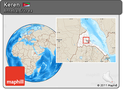 Shaded Relief Location Map of Keren, highlighted country