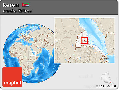 Shaded Relief Location Map of Keren, highlighted country