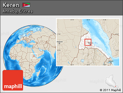 Shaded Relief Location Map of Keren, highlighted country