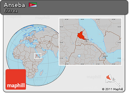 Gray Location Map of Anseba, within the entire country