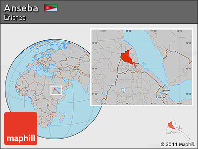 Gray Location Map of Anseba, within the entire country