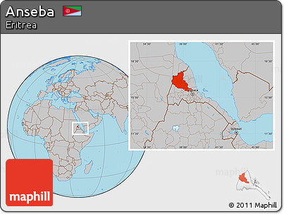 Gray Location Map of Anseba, within the entire country