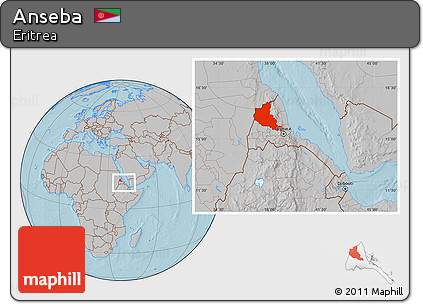 Gray Location Map of Anseba, within the entire country, hill shading