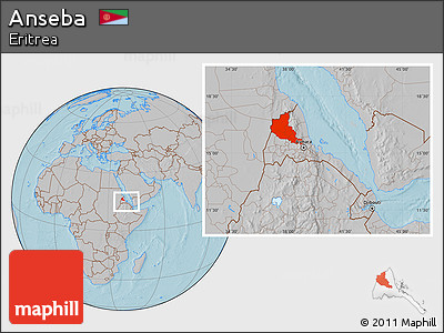 Gray Location Map of Anseba, within the entire country, hill shading