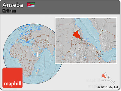 Gray Location Map of Anseba, within the entire country, hill shading