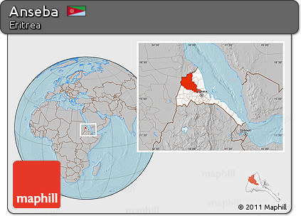 Gray Location Map of Anseba, highlighted country, within the entire country, hill shading