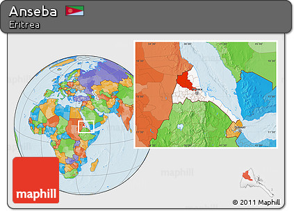 Political Location Map of Anseba, highlighted country, within the entire country