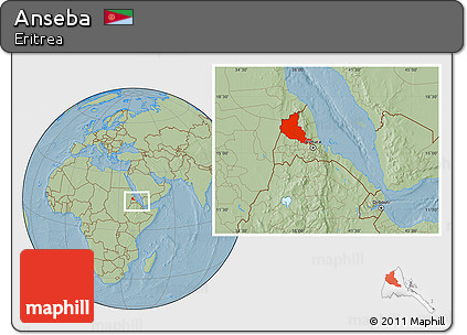 Savanna Style Location Map of Anseba, within the entire country, hill shading