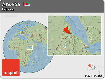 Savanna Style Location Map of Anseba, within the entire country, hill shading