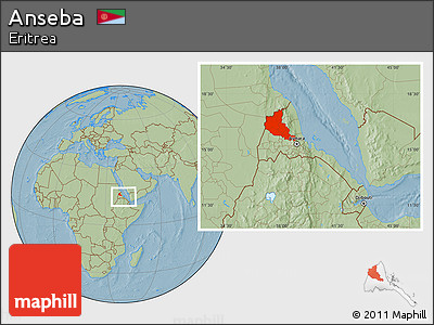 Savanna Style Location Map of Anseba, within the entire country, hill shading