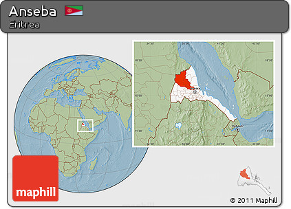 Savanna Style Location Map of Anseba, highlighted country, within the entire country, hill shading