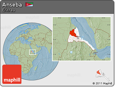 Savanna Style Location Map of Anseba, highlighted country, within the entire country, hill shading