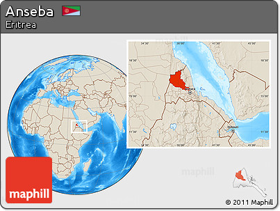 Shaded Relief Location Map of Anseba, within the entire country