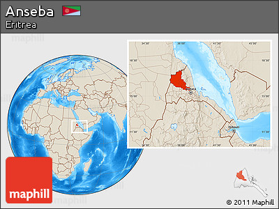 Shaded Relief Location Map of Anseba, within the entire country