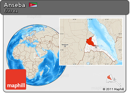 Shaded Relief Location Map of Anseba, highlighted country