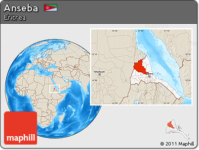 Shaded Relief Location Map of Anseba, highlighted country