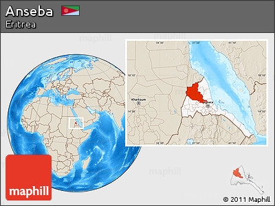 Shaded Relief Location Map of Anseba, highlighted country